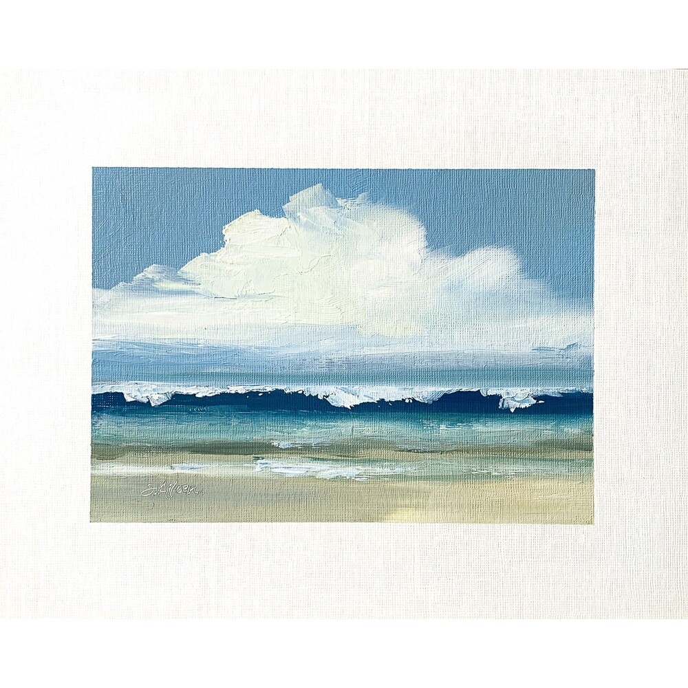 8x10 Original Oil Seascape Painting Clouds Land Water Impressionist Art Signed